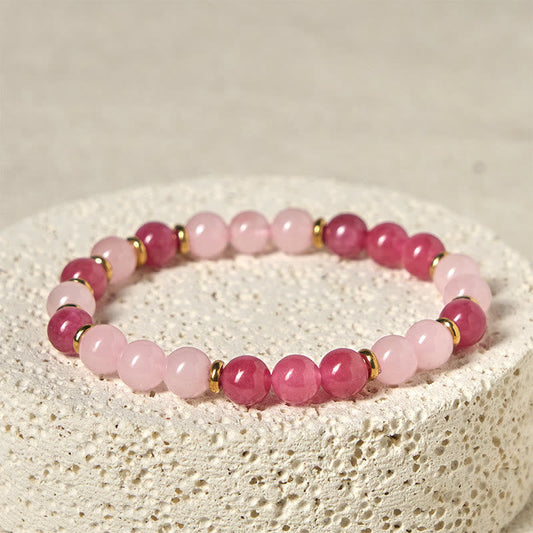 Buddha Stones Strawberry Quartz Pink Crystal Beads Love Positive Bracelet