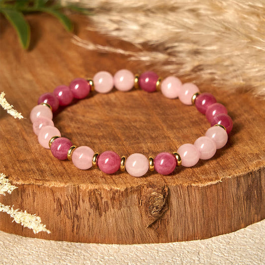 Buddha Stones Strawberry Quartz Pink Crystal Beads Love Positive Bracelet