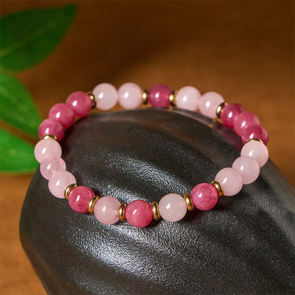 Buddha Stones Strawberry Quartz Pink Crystal Beads Love Positive Bracelet
