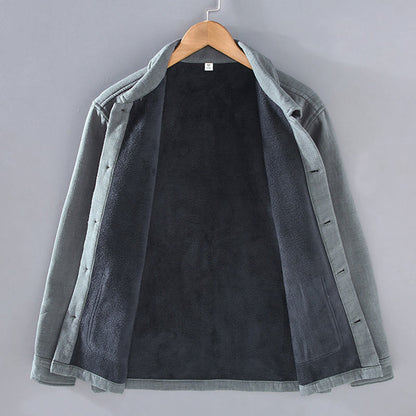 Buddha Stones Men's Plain Long Sleeve Thermal Fleece-Lined Ramie Linen Cotton Jacket With Pockets