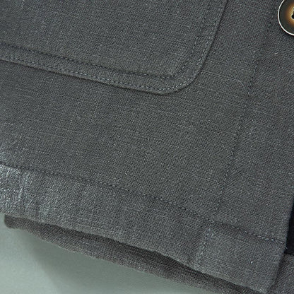 Buddha Stones Men's Plain Long Sleeve Thermal Fleece-Lined Ramie Linen Cotton Jacket With Pockets