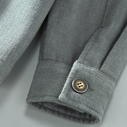 Buddha Stones Men's Plain Long Sleeve Thermal Fleece-Lined Ramie Linen Cotton Jacket With Pockets