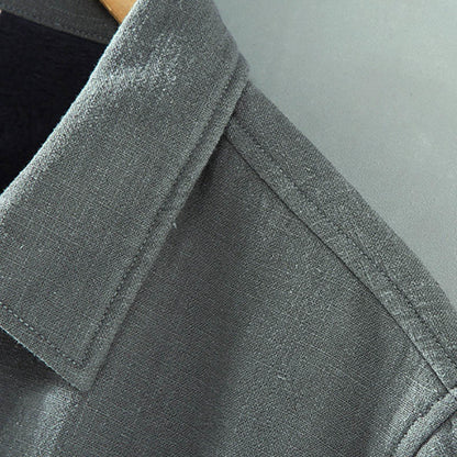 Buddha Stones Men's Plain Long Sleeve Thermal Fleece-Lined Ramie Linen Cotton Jacket With Pockets
