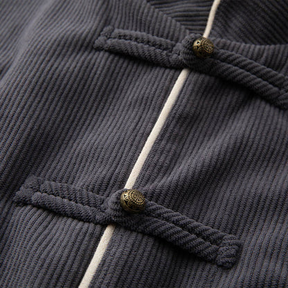 Buddha Stones Men's Frog-Button Mandarin Collar Long Sleeve Cotton Jacket Tang Suit With Pockets