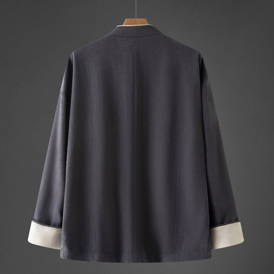 Buddha Stones Men's Frog-Button Mandarin Collar Long Sleeve Cotton Jacket Tang Suit With Pockets