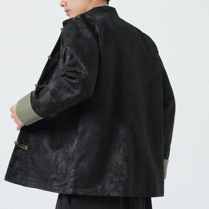Buddha Stones Jacquard Frog-Button Long Sleeve Men's Cotton Jacket Tang Suit With Pockets