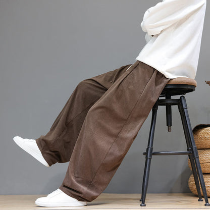 Buddha Stones Plain Color Pure Cotton Corduroy Men's Harem Pants With Pockets