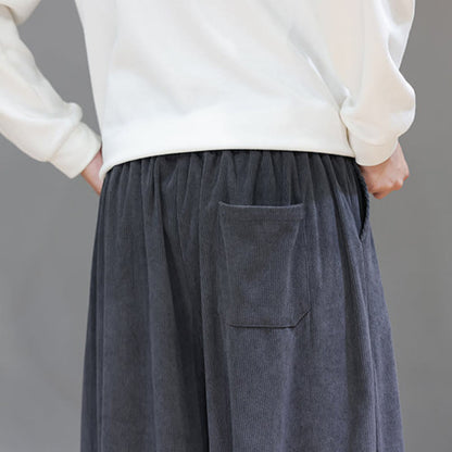 Buddha Stones Plain Color Pure Cotton Corduroy Men's Harem Pants With Pockets