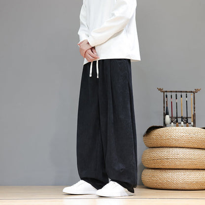 Buddha Stones Plain Color Pure Cotton Corduroy Men's Harem Pants With Pockets