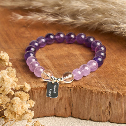 Buddha Stones Amethyst Rose Quartz Strawberry Quartz Good Luck Charm Bracelet