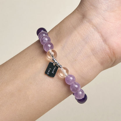 Buddha Stones Amethyst Rose Quartz Strawberry Quartz Good Luck Charm Bracelet