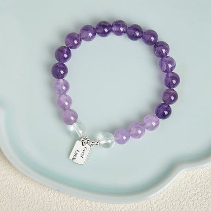 Buddha Stones Amethyst Rose Quartz Strawberry Quartz Good Luck Charm Bracelet