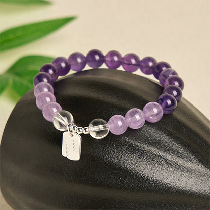 Buddha Stones Amethyst Rose Quartz Strawberry Quartz Good Luck Charm Bracelet