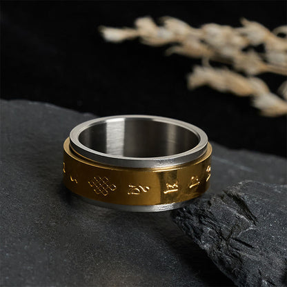 Buddha Stones Tibetan Scriptures Om Mani Padme Hum Titanium Steel Spinner Peace Ring