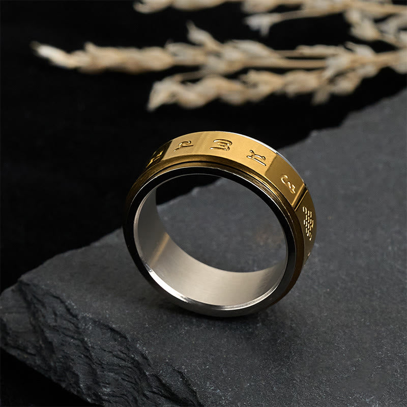 Buddha Stones Tibetan Scriptures Om Mani Padme Hum Titanium Steel Spinner Peace Ring
