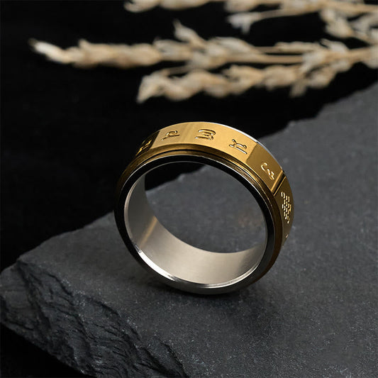 Buddha Stones Tibetan Scriptures Om Mani Padme Hum Titanium Steel Spinner Peace Ring