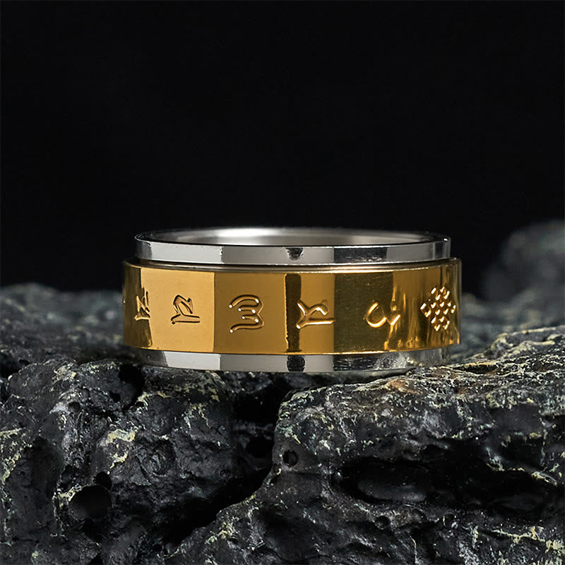 Buddha Stones Tibetan Scriptures Om Mani Padme Hum Titanium Steel Spinner Peace Ring