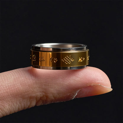 Buddha Stones Tibetan Scriptures Om Mani Padme Hum Titanium Steel Spinner Peace Ring