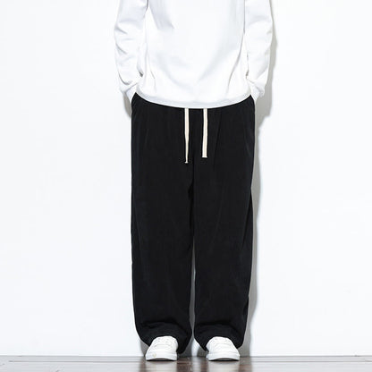 Buddha Stones Plain Drawstring Pure Cotton Corduroy Men's Harem Pants With Pockets
