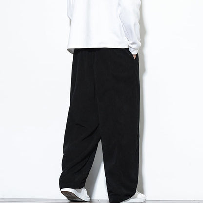 Buddha Stones Plain Drawstring Pure Cotton Corduroy Men's Harem Pants With Pockets