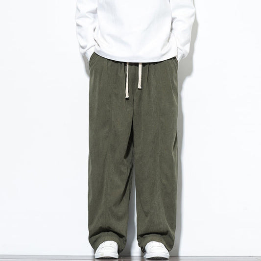 Buddha Stones Plain Drawstring Pure Cotton Corduroy Men's Harem Pants With Pockets