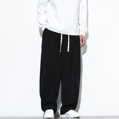 Buddha Stones Plain Drawstring Pure Cotton Corduroy Men's Harem Pants With Pockets