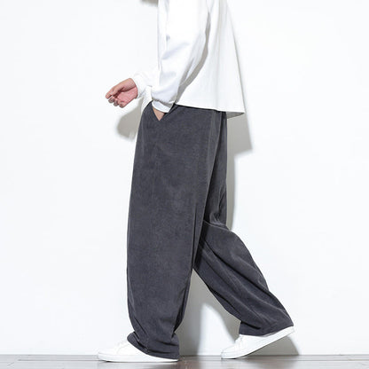 Buddha Stones Plain Drawstring Pure Cotton Corduroy Men's Harem Pants With Pockets
