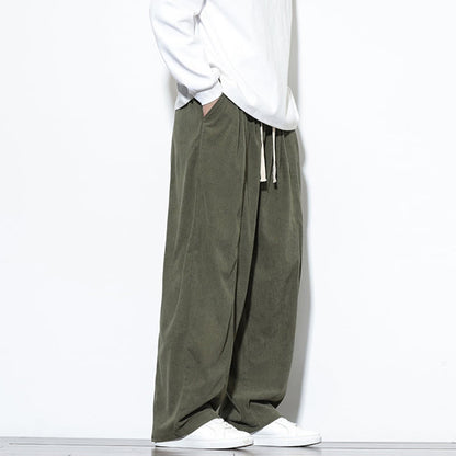 Buddha Stones Plain Drawstring Pure Cotton Corduroy Men's Harem Pants With Pockets