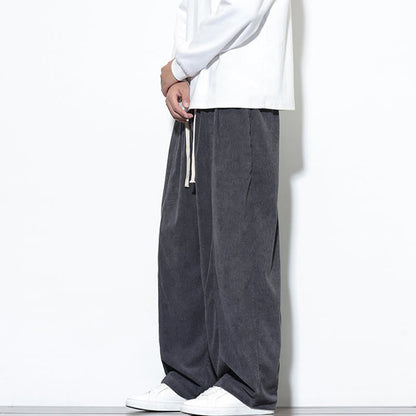Buddha Stones Plain Drawstring Pure Cotton Corduroy Men's Harem Pants With Pockets