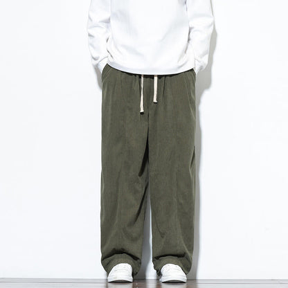 Buddha Stones Plain Drawstring Pure Cotton Corduroy Men's Harem Pants With Pockets