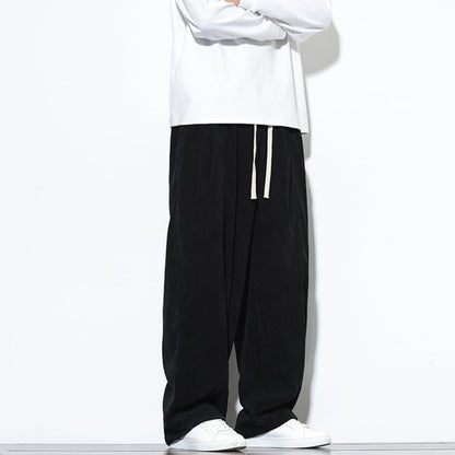 Buddha Stones Plain Drawstring Pure Cotton Corduroy Men's Harem Pants With Pockets