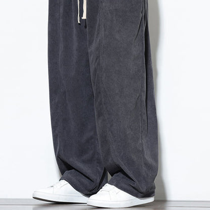 Buddha Stones Plain Drawstring Pure Cotton Corduroy Men's Harem Pants With Pockets