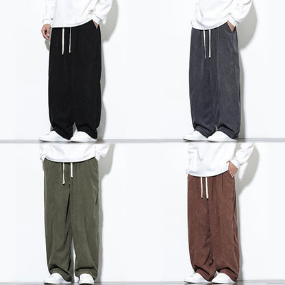 Buddha Stones Plain Drawstring Pure Cotton Corduroy Men's Harem Pants With Pockets