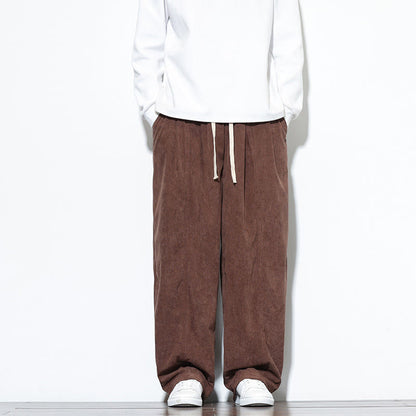 Buddha Stones Plain Drawstring Pure Cotton Corduroy Men's Harem Pants With Pockets