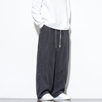 Buddha Stones Plain Drawstring Pure Cotton Corduroy Men's Harem Pants With Pockets