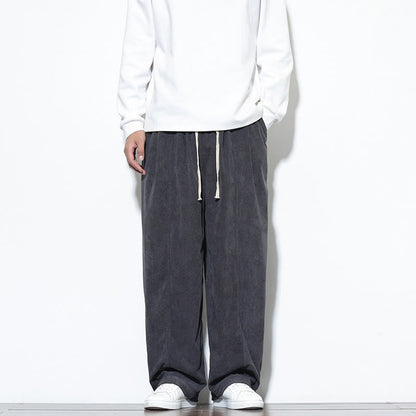 Buddha Stones Plain Drawstring Pure Cotton Corduroy Men's Harem Pants With Pockets