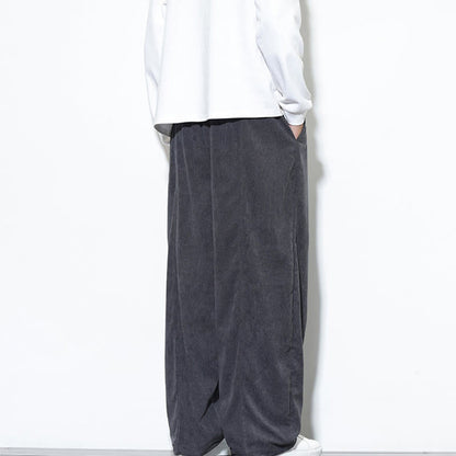 Buddha Stones Plain Drawstring Pure Cotton Corduroy Men's Harem Pants With Pockets