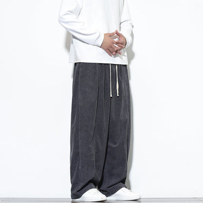Buddha Stones Plain Drawstring Pure Cotton Corduroy Men's Harem Pants With Pockets