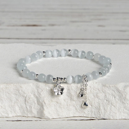 Buddha Stones Natural Cat's Eye Cherry Blossom Peace Bracelet