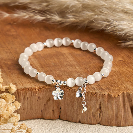 Buddha Stones Natural Cat's Eye Cherry Blossom Peace Bracelet