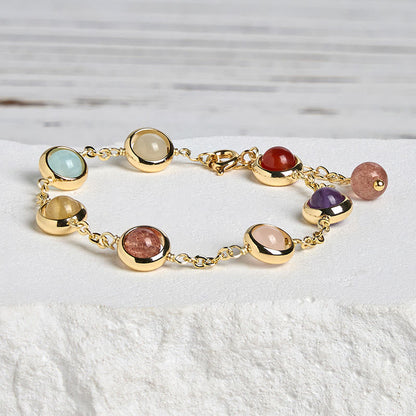 Buddha Stones Colorful Crystal Amethyst Strawberry Quartz Balance Bracelet