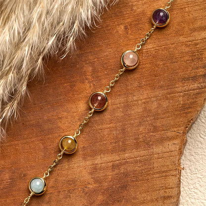 Buddha Stones Colorful Crystal Amethyst Strawberry Quartz Balance Bracelet