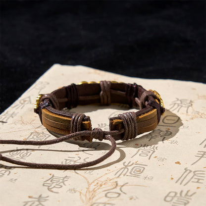 Buddha Stones Five-emperor Coins Pi Xiu Wealth Leather Rope Bracelet