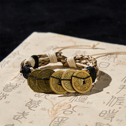 Buddha Stones Five-emperor Coins Amulet Protection Rope Bracelet