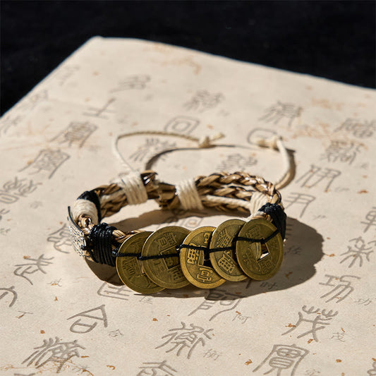 Buddha Stones Five-emperor Coins Amulet Protection Rope Bracelet