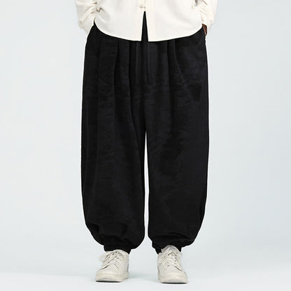 Buddha Stones Fall Plain Jacquard Design Drawstring Men's Harem Pants With Pockets