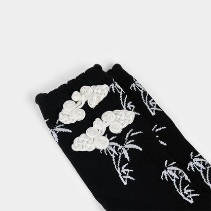 Buddha Stones Chinese Frog-Button Design Jacquard Bamboo Pattern Micro Crew Women's Socks