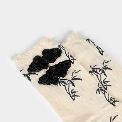 Buddha Stones Chinese Frog-Button Design Jacquard Bamboo Pattern Micro Crew Women's Socks