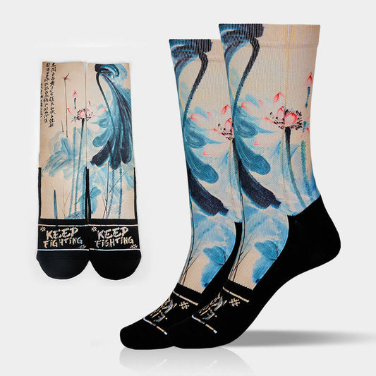 Buddha Stones Casual Lotus Chinese Landscape Painting Micro Crew Men Women Unisex Socks