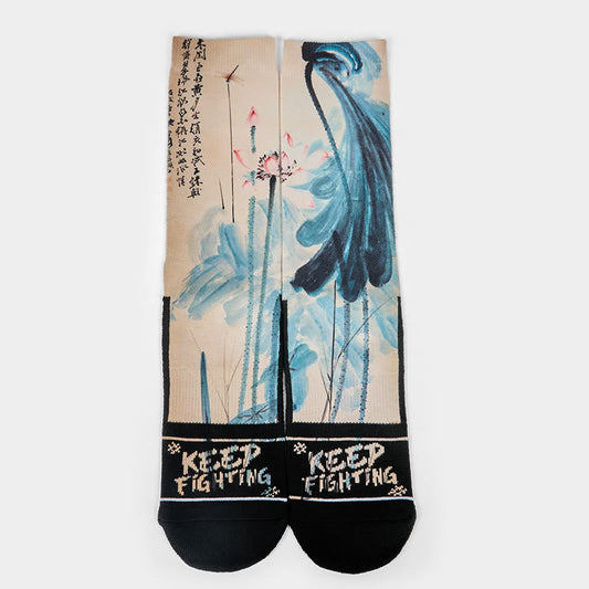 Buddha Stones Casual Lotus Chinese Landscape Painting Micro Crew Men Women Unisex Socks